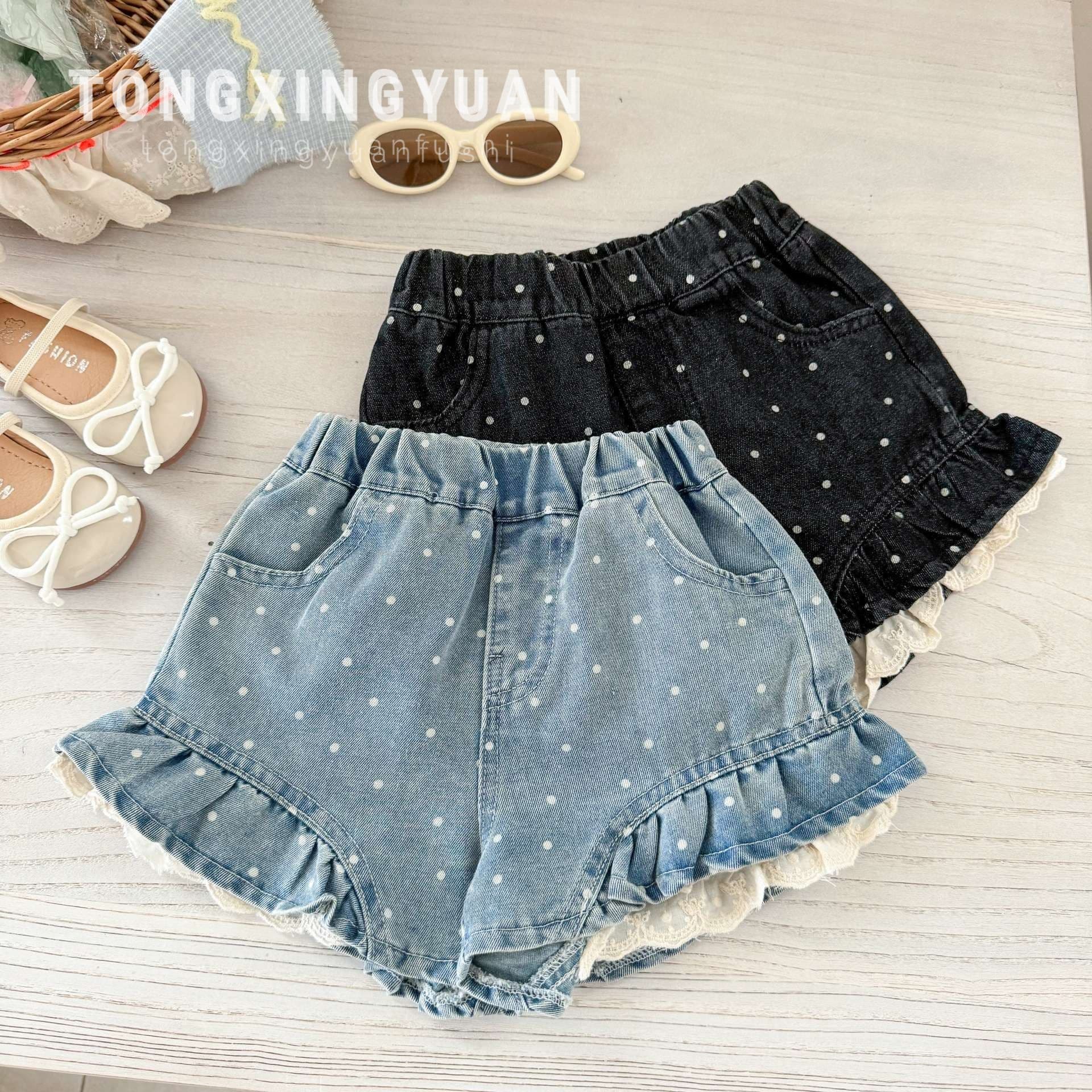Child star Yuan children's clothing summer new fashion children's loose pants girls polka dot lace shorts girls jeans