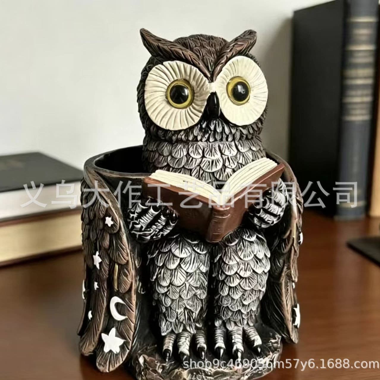 New Cross-Border Retro Owl Pen Holder Charming Vintage Resin Owl Pencil Holder Home Decoration