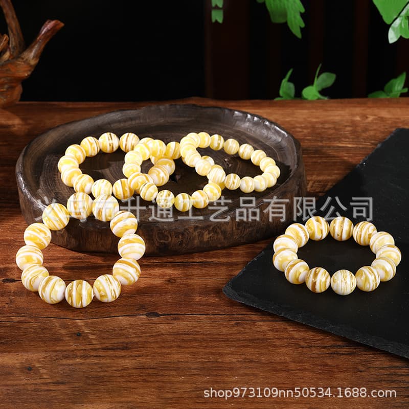 Live Streaming Thousand-Layer Snow White Amber Old Beeswax Second-Generation White Flower Honey Bracelet Unisex Accessory Decorative Round Bead Bracelet