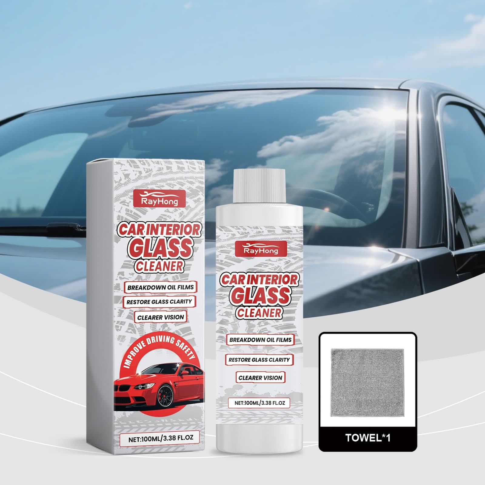 RAYHONG car glass cleaner mild cleansing oil control film anti-fog maintenance daily car window cleaner