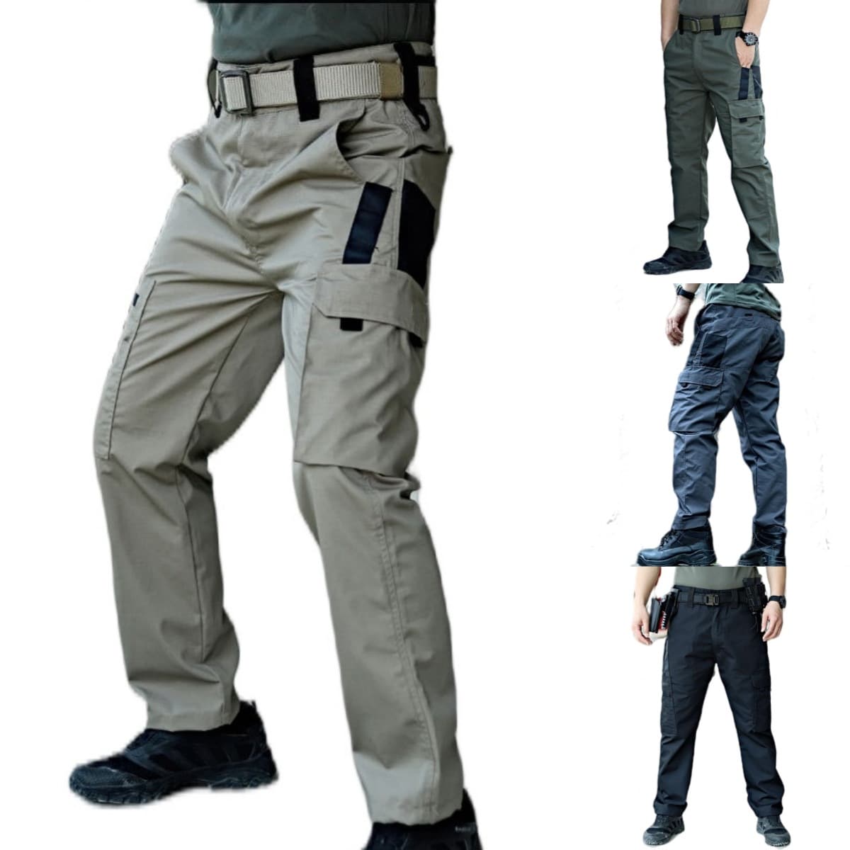 2025 Spring/Autumn Outdoor Abrasion-Resistant Training Pants Waterproof Multi-Pocket Straight-Leg Tactical Pants for Men Contrast Color Cargo Pants