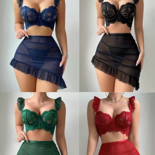 Cross-border Bestseller Slim Fit Bodycon Short Skirt Sheer Sexy Lingerie Set Women Sleepwear Underwear Amazon Europe USA