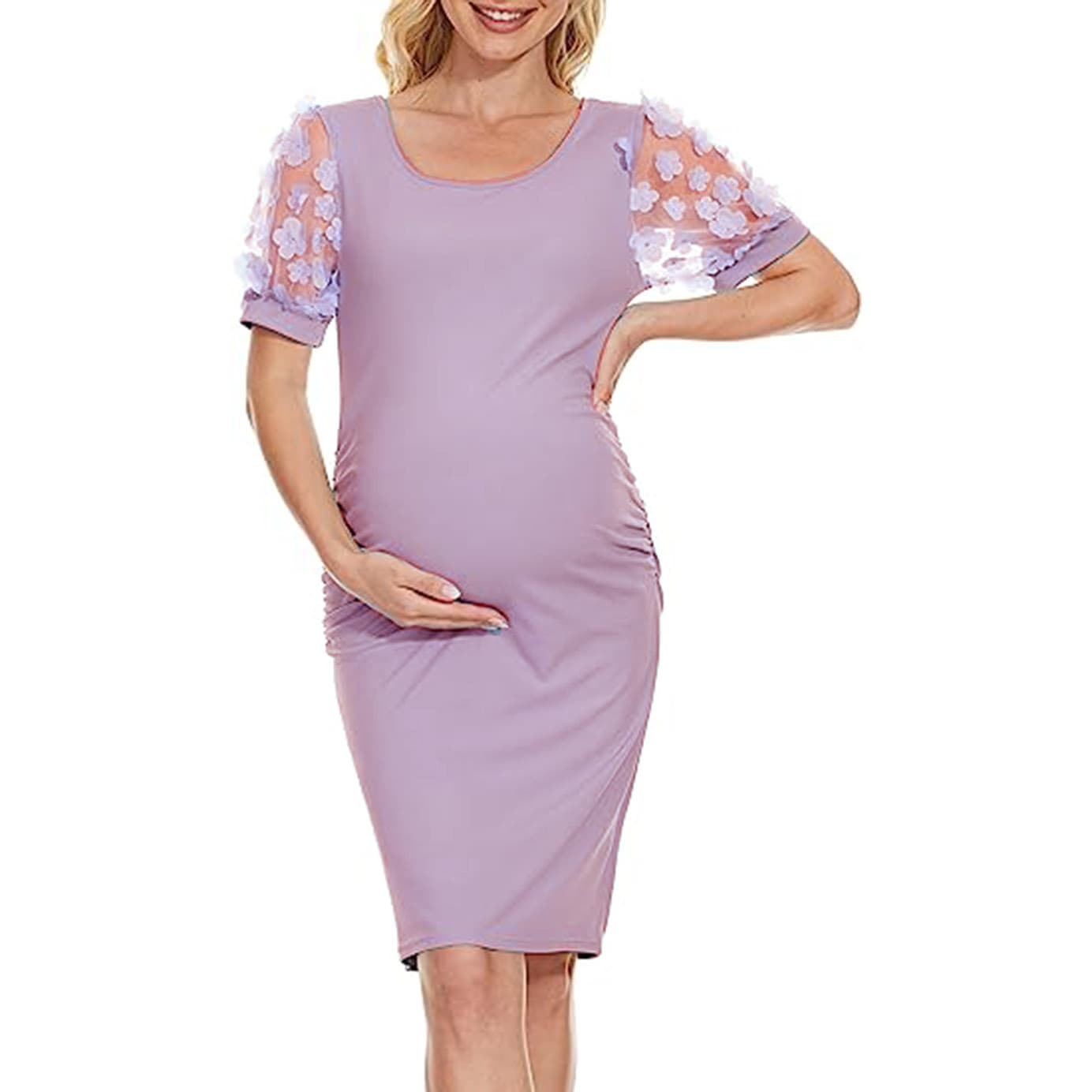 Amazon 2023 Spring New European and American Floral Short-Sleeved Stretch Maternity Dress Long Dress