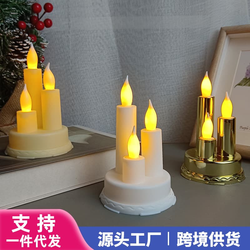 Long Pole LED Electronic Candle Lamp Three Candles Simulation Lighting Wedding Candlestick No Smoke Romantic Wholesale