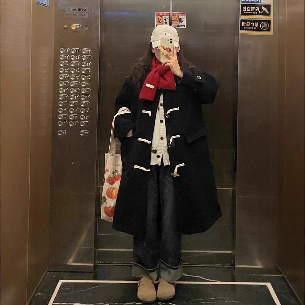 【In Stock High Quality + Lining】Quilted Wool Coat Women Hooded Toggle Button Mid-Long Autumn Winter Wool Outerwear