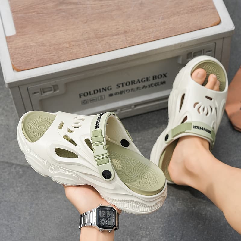 Large Size Outdoor Men's Open-Toe Sandals, Summer New Thick Sole Indoor-Outdoor Dual-Purpose Cool Slippers, Breathable Beach Slippers