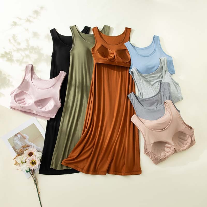 Women's Summer Ice Silk Plus Size Loose Fit Dress with Built-in Pads, Adjustable Straps, Wearable as Outerwear or Sleepwear