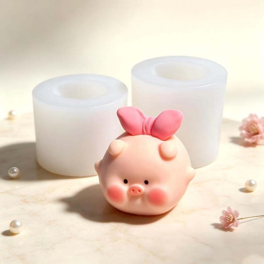 Cute Bow Pig Silicone Mold DIY Handmade Scented Candle Soap Plaster Craft Ornament Mold