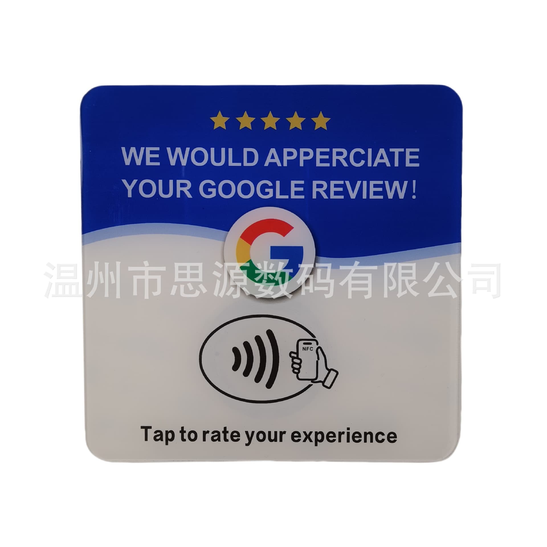 NFC Acrylic Table Sticker Google Social Review Card Tap-to-Scan QR Code Menu Stand