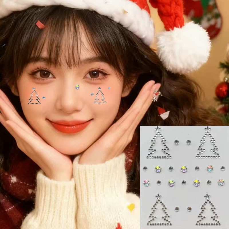 Christmas makeup snowflake face sequins winter creative makeup stickers Christmas tree eye makeup accessories decoration glue-free face stickers