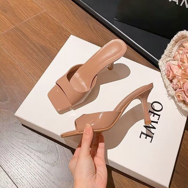 High Heel Sandals Slip-On, Versatile Sexy 2026 Outdoor Slippers, One-Strap Summer Square Toe Large Size New Pointed Open Toe Thin Heel