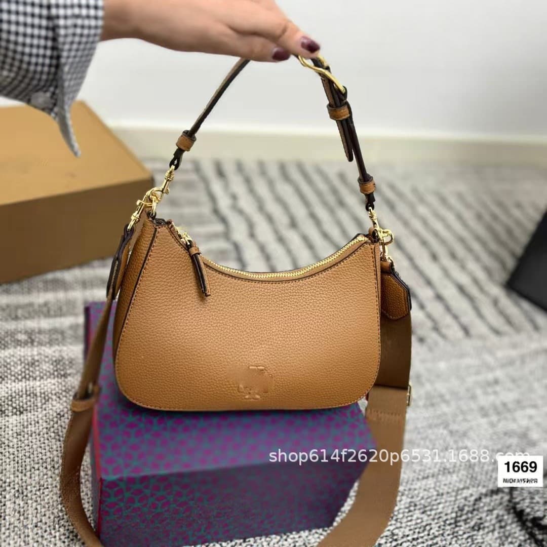 2025tb Autumn/Winter Cowhide Shoulder Crossbody Crescent Saddle Bag for Women, Contrast Color Design, Top Layer Cowhide