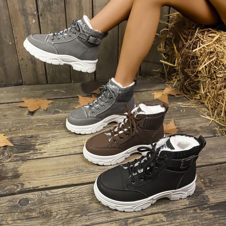 Cross-Border Large Size Women's Snow Boots 2024 Autumn/Winter New Fleece-Lined Thick Hiking Boots Martin Boots Women