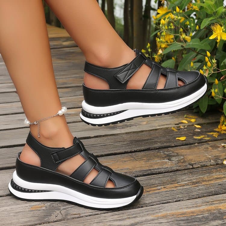 Women's Hollow Roman Sandals Summer New Arrival Cross-border Elevated Wedge Casual Thick Sole Sandals