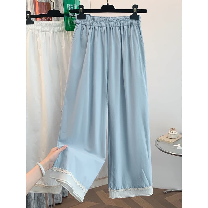 Real Shot of 2025 Spring and Summer New Lace High-Waisted Wide-Leg Pants Large Straight Casual Pants for Women