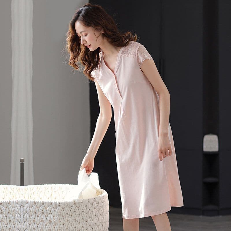 Modal Sleep Dress with Built-in Pads, Women's Short Sleeve Pullover Nightgown, New Summer Style, Wearable Outside