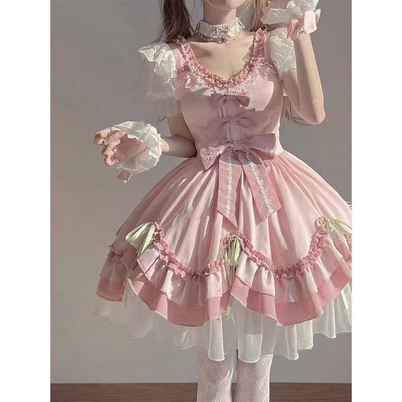 Butterfly Pink Cute Dress Gentle Western Outfit Japanese Lolita Soft Girl Princess Dress