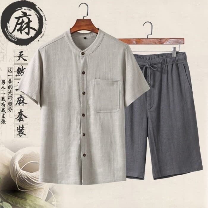 Summer Middle-Aged Men's Dad Set Casual Loose Father's Summer Outfit Cotton Linen Short Sleeve for Seniors Grandpa Clothing
