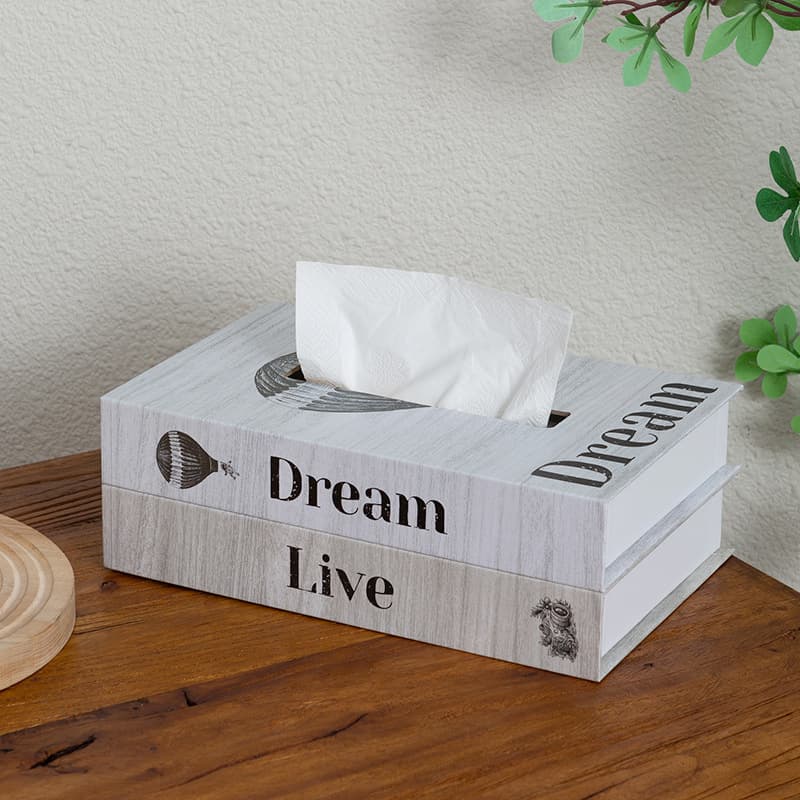 Amazon Cross-Border New Wood Grain Style Faux Book Tissue Box Decorative Book Magnetic Storage Box Napkin Holder
