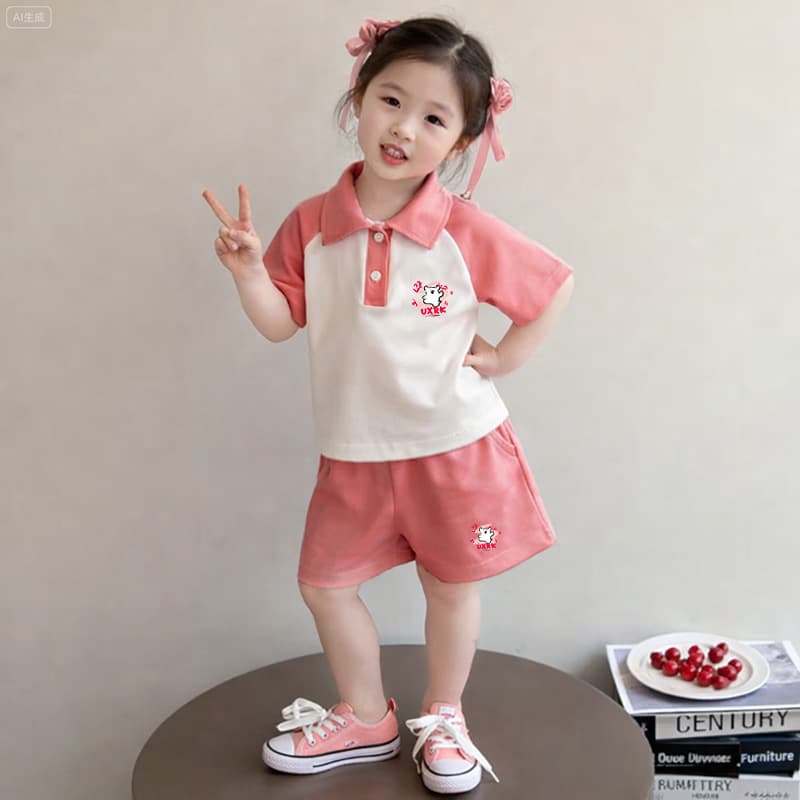 Children's Summer Polo Shirt Set New Style Boys and Girls Turn-down Collar Short Sleeve Shorts Trendy Short Sleeve Set