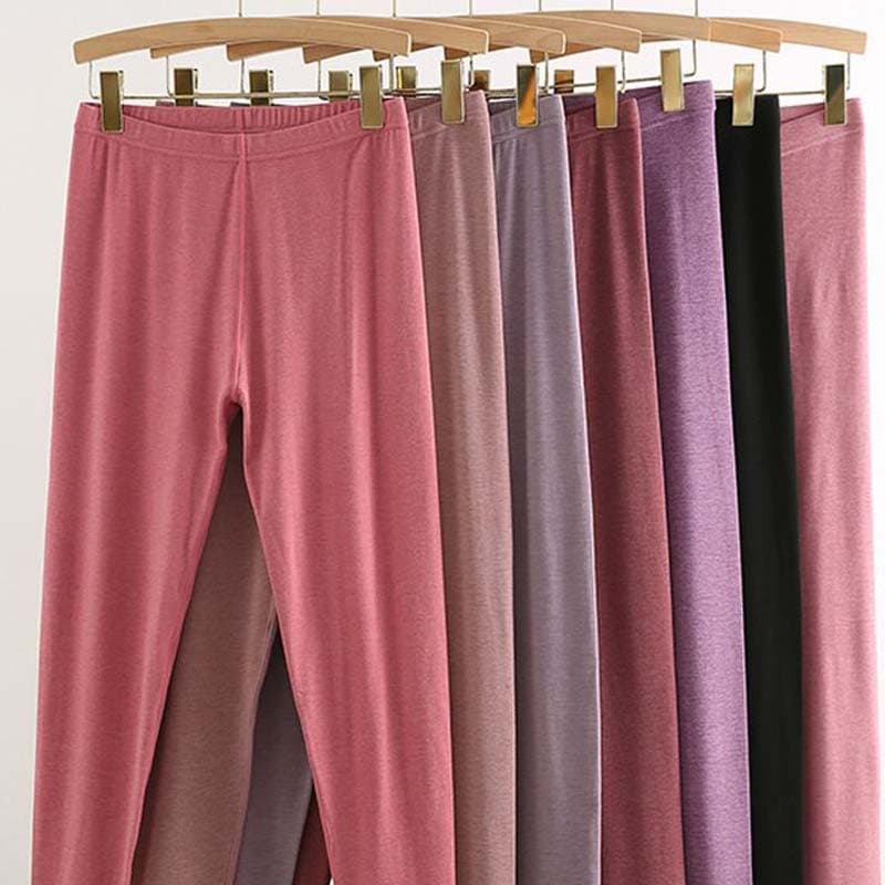 2025 Women's Fleece-Lined Thermal Underpants, Middle-Aged and Elderly Women's Solid Color Thermal Underpants, Elastic Waist Leggings, Women's Long Pants