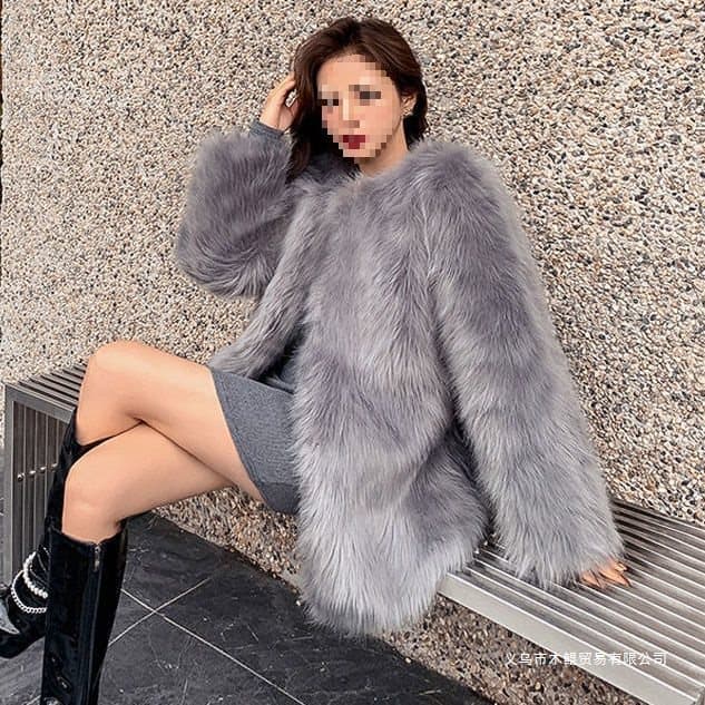 European and American Style Faux Fur Coat for Women, 2025 Autumn/Winter New Faux Fox Fur Thickened Mid-Length Trendy Fuzzy Outerwear