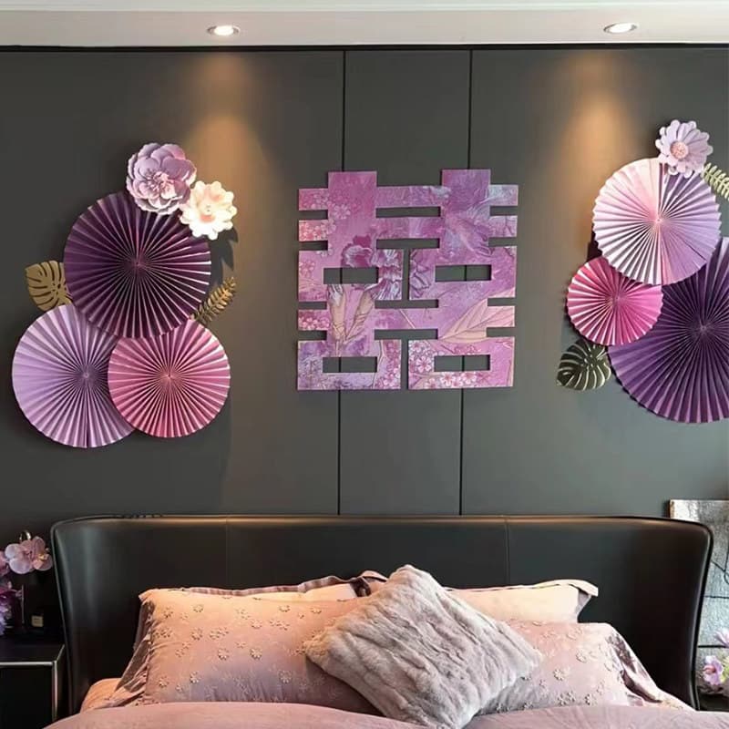 Wedding bedside purple happy word stickers wedding room decoration window grille door stickers large wedding supplies collection