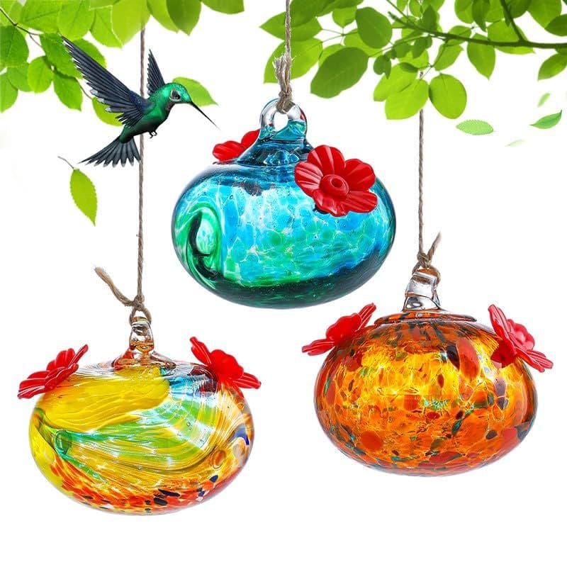 Cross-border Best-selling Bird Feeder Outdoor Hanging Glass Painted Port Leak-proof Hummingbird Water Feeder Garden Decoration