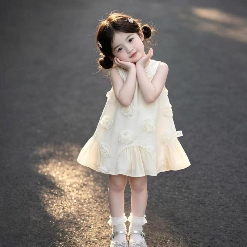 2026 summer girls and children's clothing forest style fairy dress three-dimensional flower temperament western style princess vest dress trend