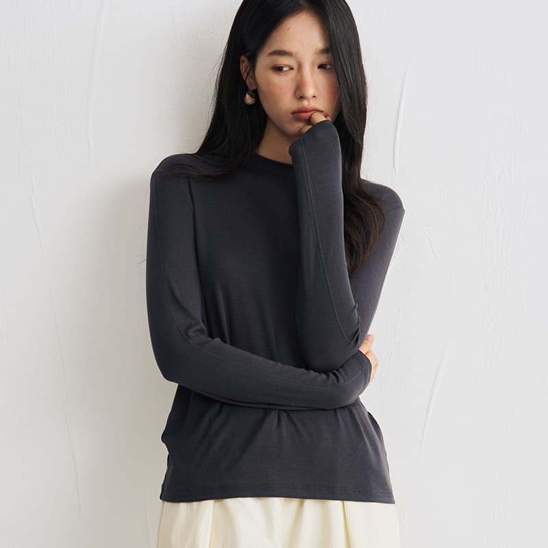 Tencel Wool Acetate Base Layer Women's Autumn/Winter Round Neck Warm Knit Solid Color Versatile Design Long-Sleeve Top