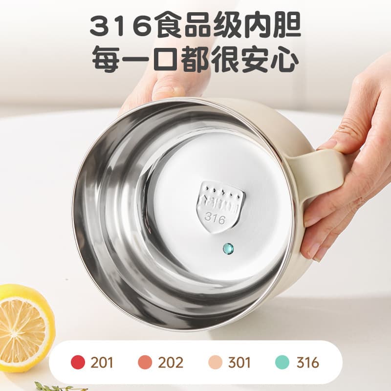 Japanese Style 316 Stainless Steel Instant Noodle Bowl with Lid, Large Capacity Thermal for Dormitory Students, Canteen Meal and Wholesale Noodles