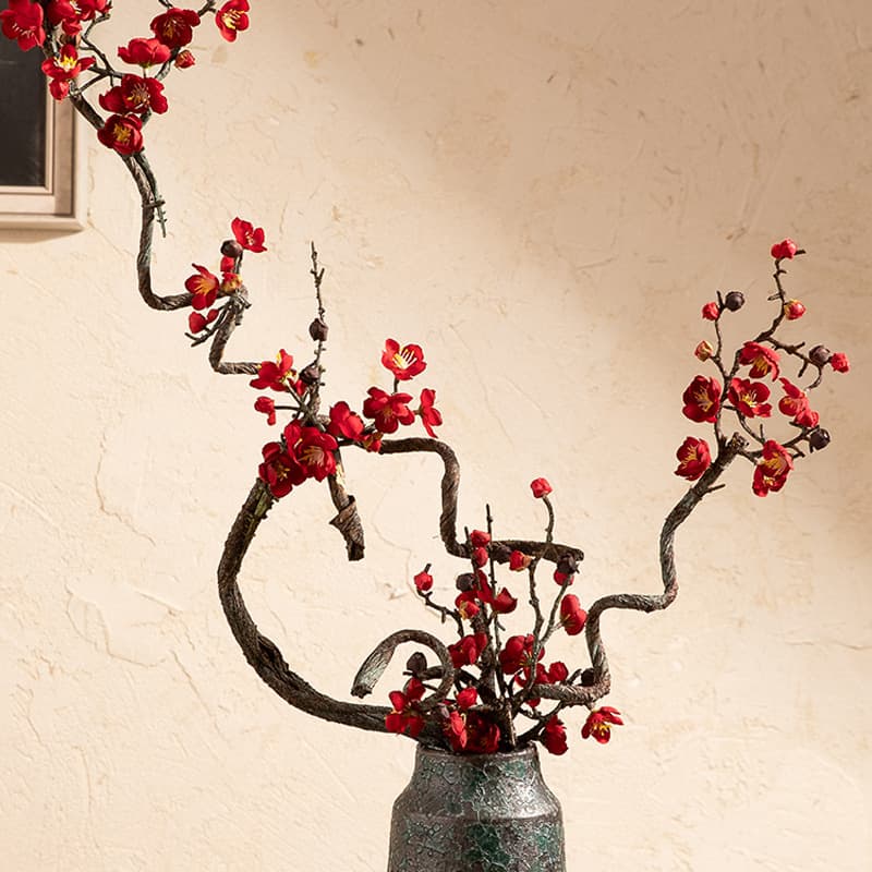 Single Branch Artificial Plum Blossom Branch, Wax Plum Fake Flower, Silk Flower, Chinese Zen Style Living Room Floor Arrangement, Wedding Decoration