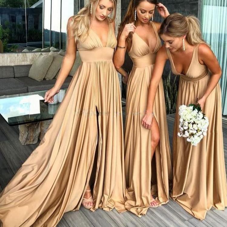 2021 Popular European American Spring Summer Women's Clothing New Style Tank Deep V Dress Maid Honor Banquet Gown