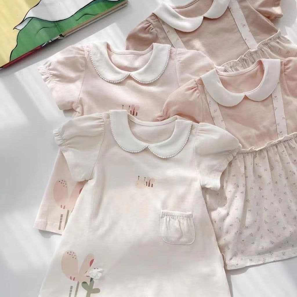 2026 Summer Short Sleeve Baby Girl Dress Cotton Soft A-Line Skirt Doll Collar Lady Cute Outerwear