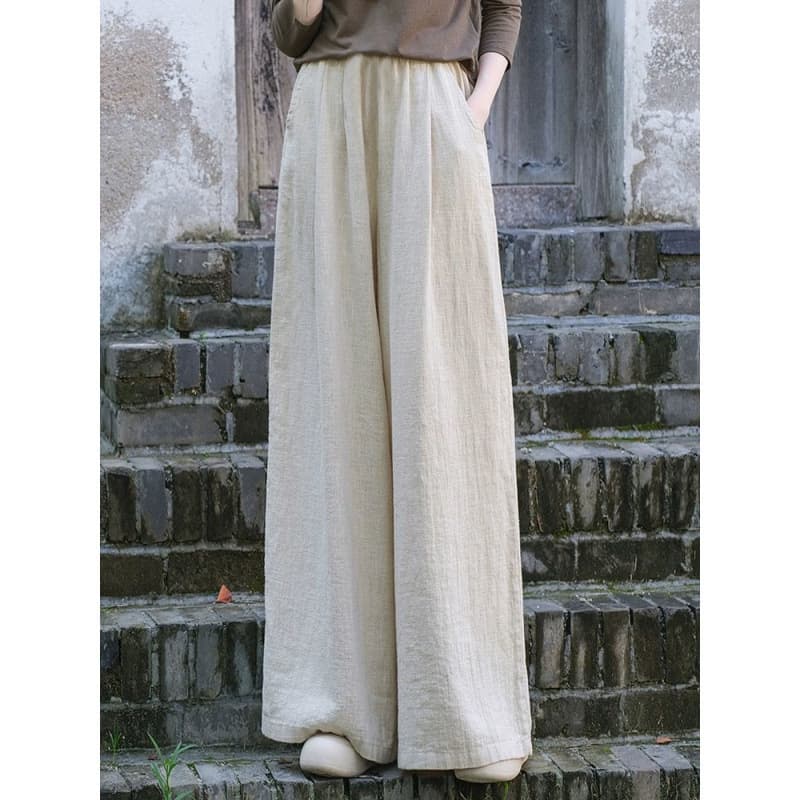 Linen-blend Wide-leg Pants for Women Casual Trousers Artistic Vintage Flowing Wide-leg Pants Skirt Pants Spring Summer Loose Fit Slimming