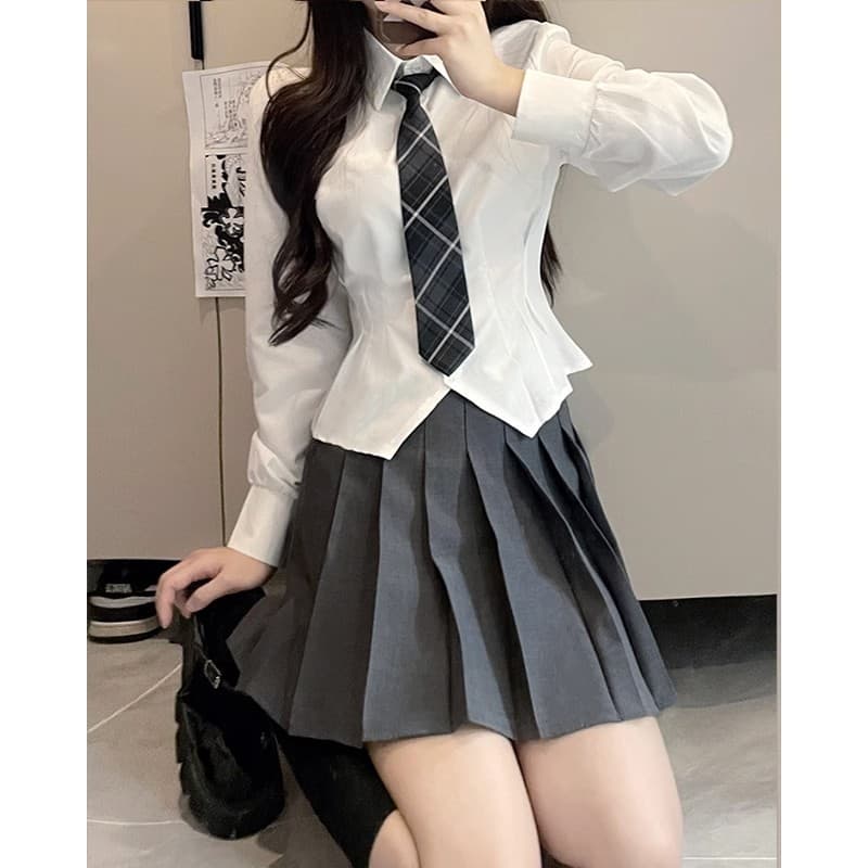Cool silk cotton dual-fit version) Waist-cinching JK uniform pure-desire style white long-sleeve slim-fit spicy girl shirt for women, suitable for all seasons.