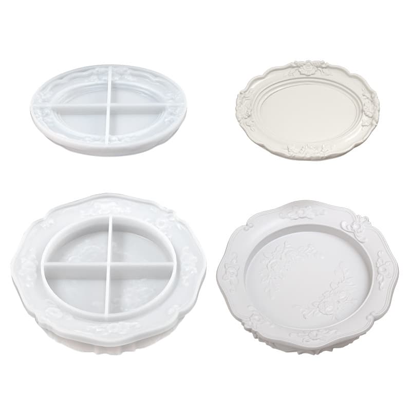 DIY Glue Abrasive European Retro Relief Lace Oval Aromatherapy Plaster Storage Tray Dish Silicone Mold