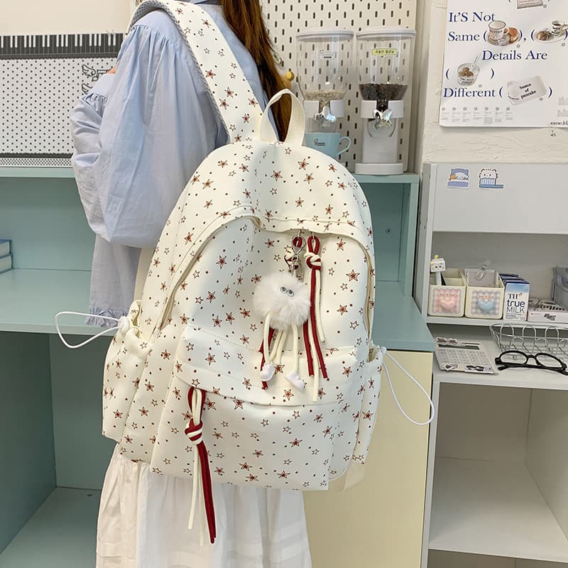 Korean-style minimalist star backpack for female college students, lightweight large-capacity backpack for middle and high school students