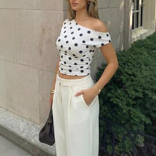 Summer Cross-Border New European and American Women's Fashion Slim Polka Dot Crop Top Versatile Top for Independent Sites, TK, Amazon, Temu