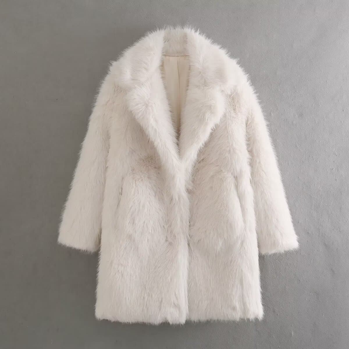 Foreign trade women's clothing 2024 spring European and American style warm furry lapel loose artificial fur effect coat