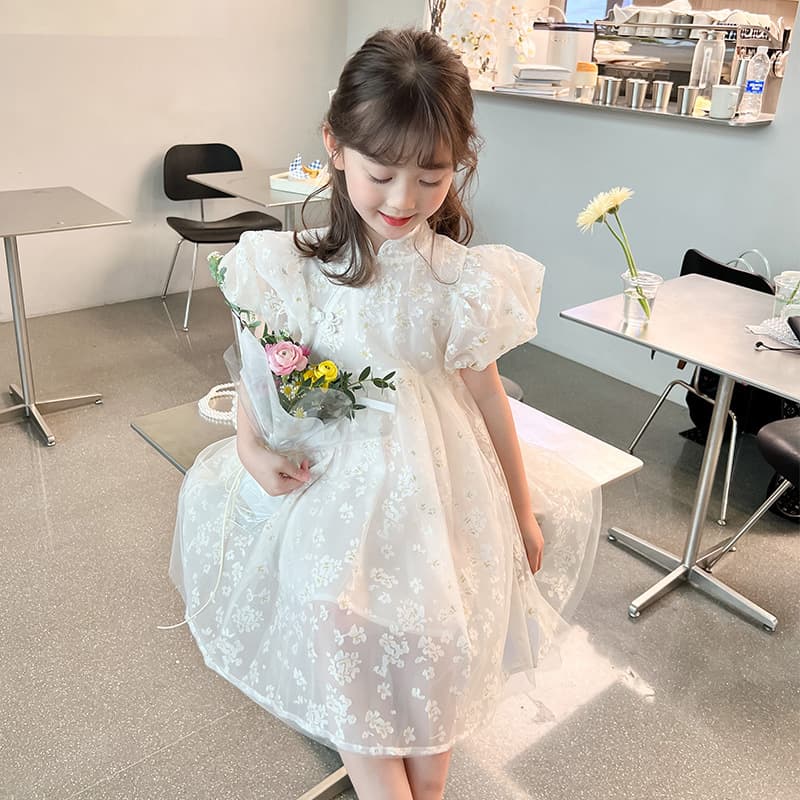 Girls Dress 2022 New Children's Elegant Tulle Skirt Summer Baby Cheongsam Princess Dress