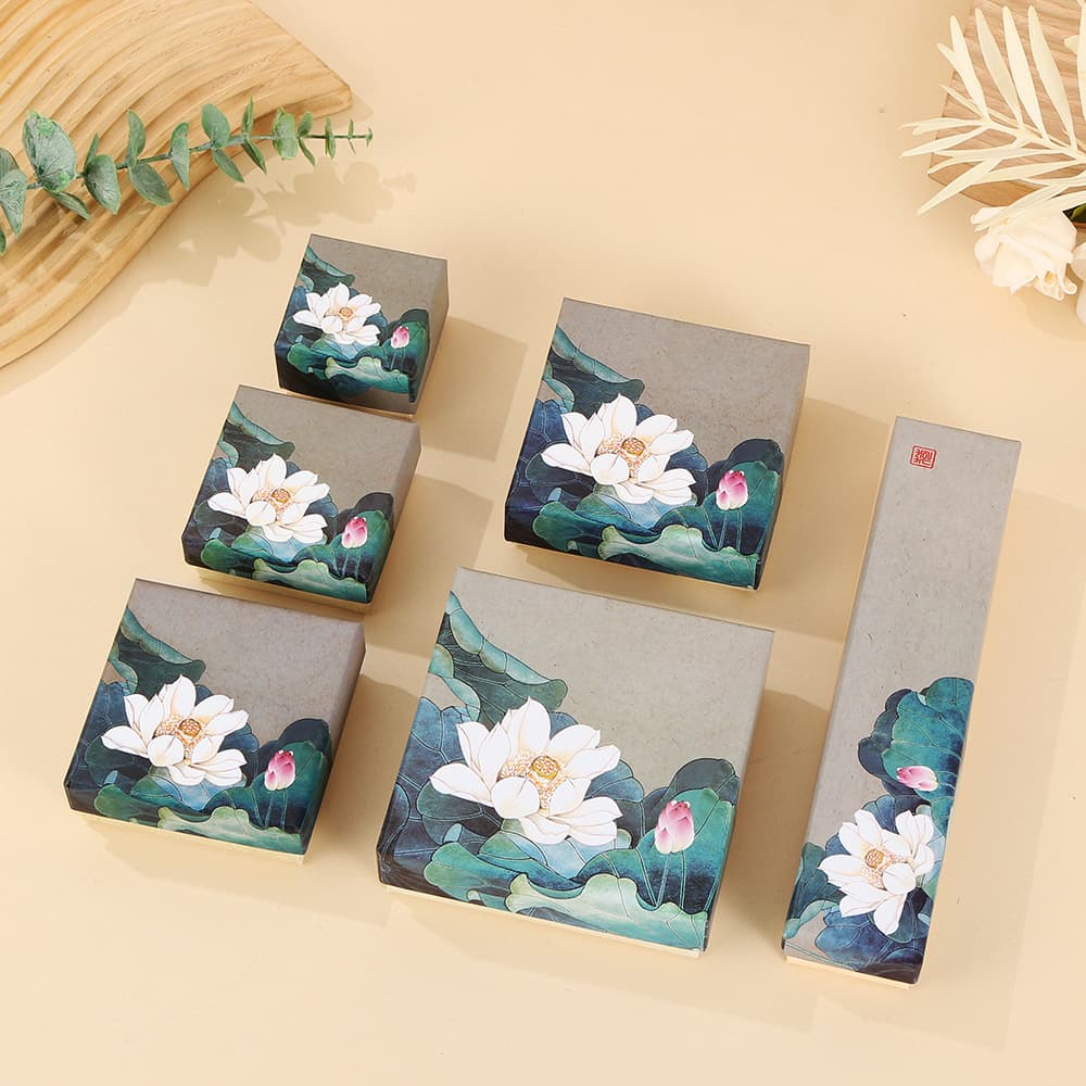 Spot blue paper retro lotus jewelry box heaven and earth cover bracelet necklace gift box jewelry packaging box