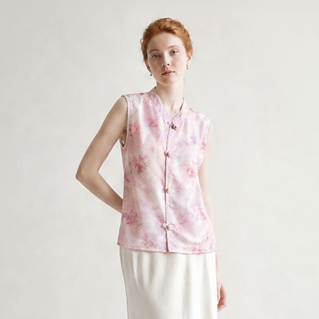 New Chinese-style Beaded Gradient Jacquard Vest 2026 Summer New Stand Collar Chinese-style Sleeveless Jacket Elegant Fashion Vest for Women