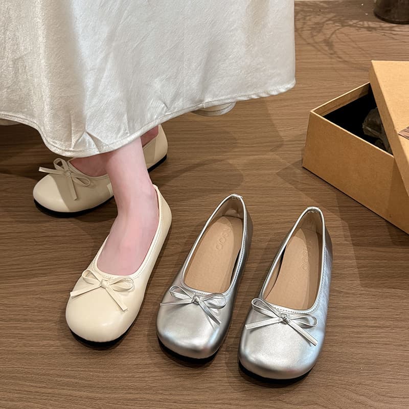 Flat Ballet Flats for Women 2026 New Spring Summer Mary Jane Leather Shoes with Dresses Loafers