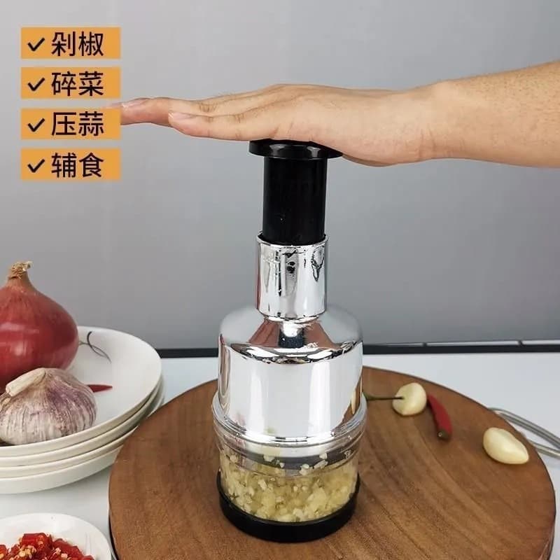 Multi-Function Stainless Steel Garlic Press and Chopper - Kitchen Gadget for Garlic, Green Onions, and More - New Garlic Smasher and Cutter