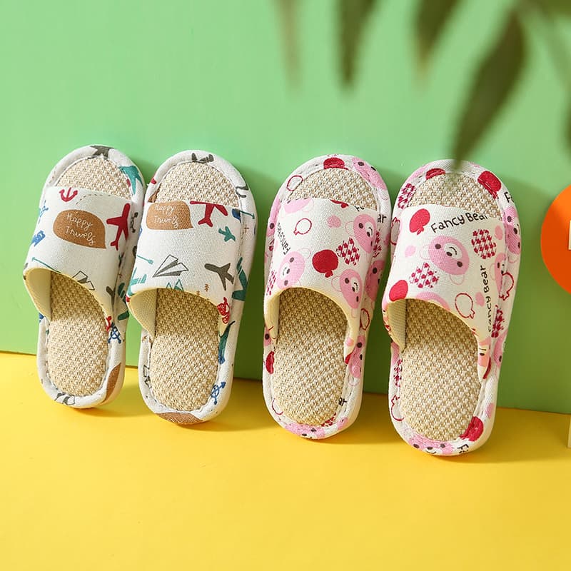 Linen Slippers For Men Women Children Spring Summer Soft Bottom Indoor Non-slip Home Use Baby Cotton Linen Slippers