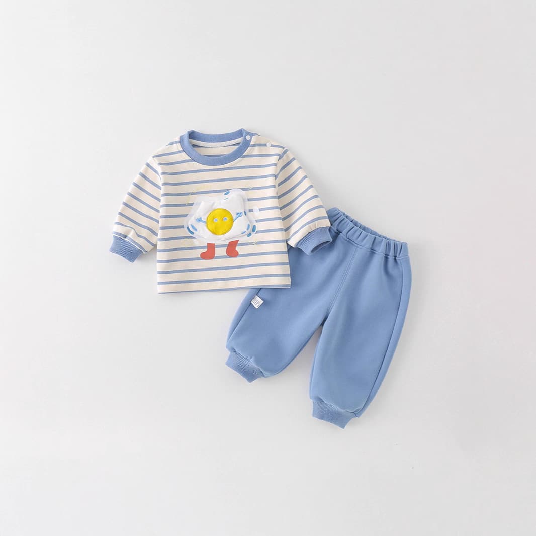 Children Autumn Set Korean Striped Long Sleeve Two-Piece Baby Toddler Fall Split Clothes Pullover 1 Shirt 3 Years