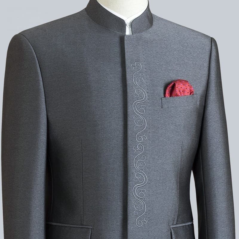 Chinese Stand Collar Suit Set Zhongshan Suit Men Embroidered Auspicious Clouds Wedding Banquet Attire for Groom's Father, Spring and Autumn Wear
