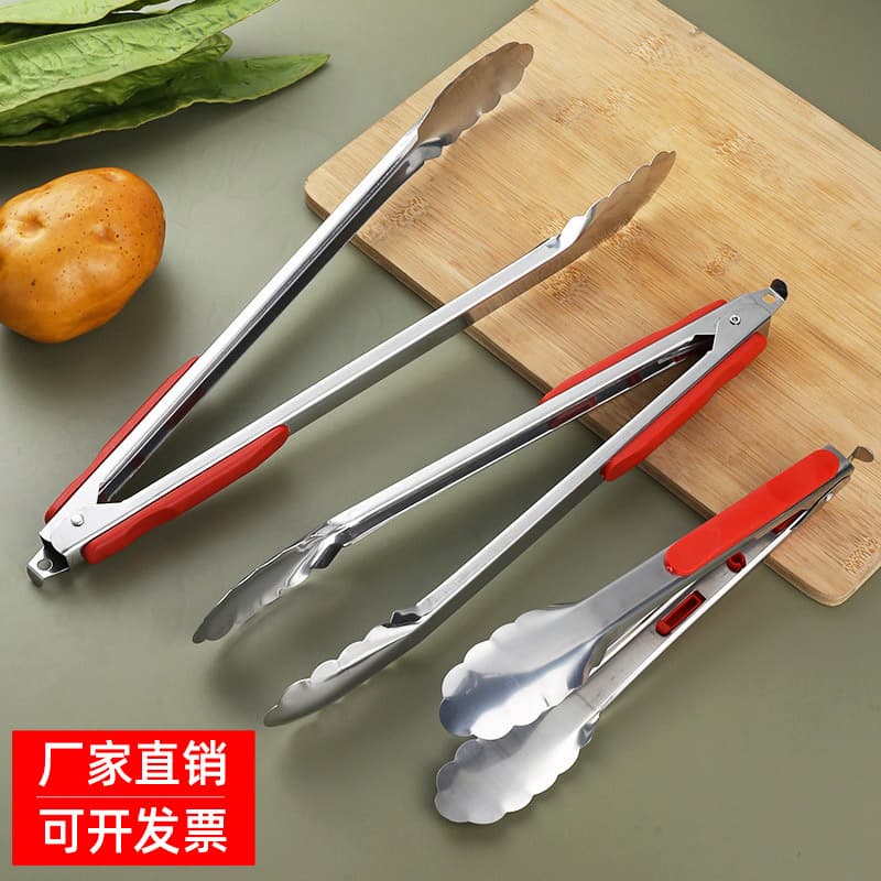 Multifunctional Stainless Steel Food Tongs with Handle, Kitchen Bread Tongs, Popular BBQ Tongs, Steak Tongs