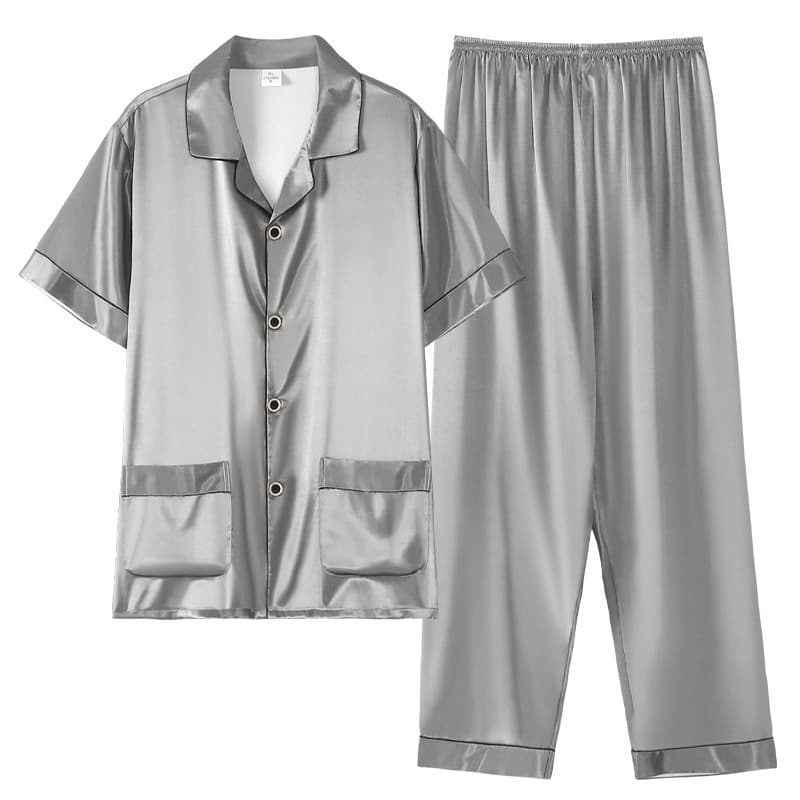 Men's Pajamas Thin Summer Ice Silk Premium Homewear Short Sleeve Long Pants Men's Summer Silk-Like Plus Size